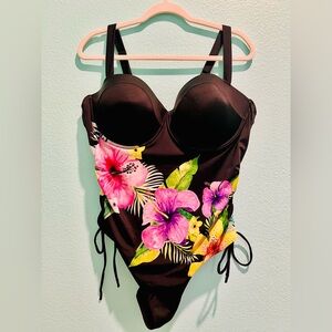 Swimsuits For All One Piece Bandeau Top  with Vibrant Floral Design